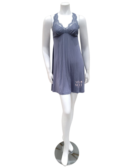 Fleur't 630 French Grey Lace T-Back Short Modal Chemise myselflingerie.com