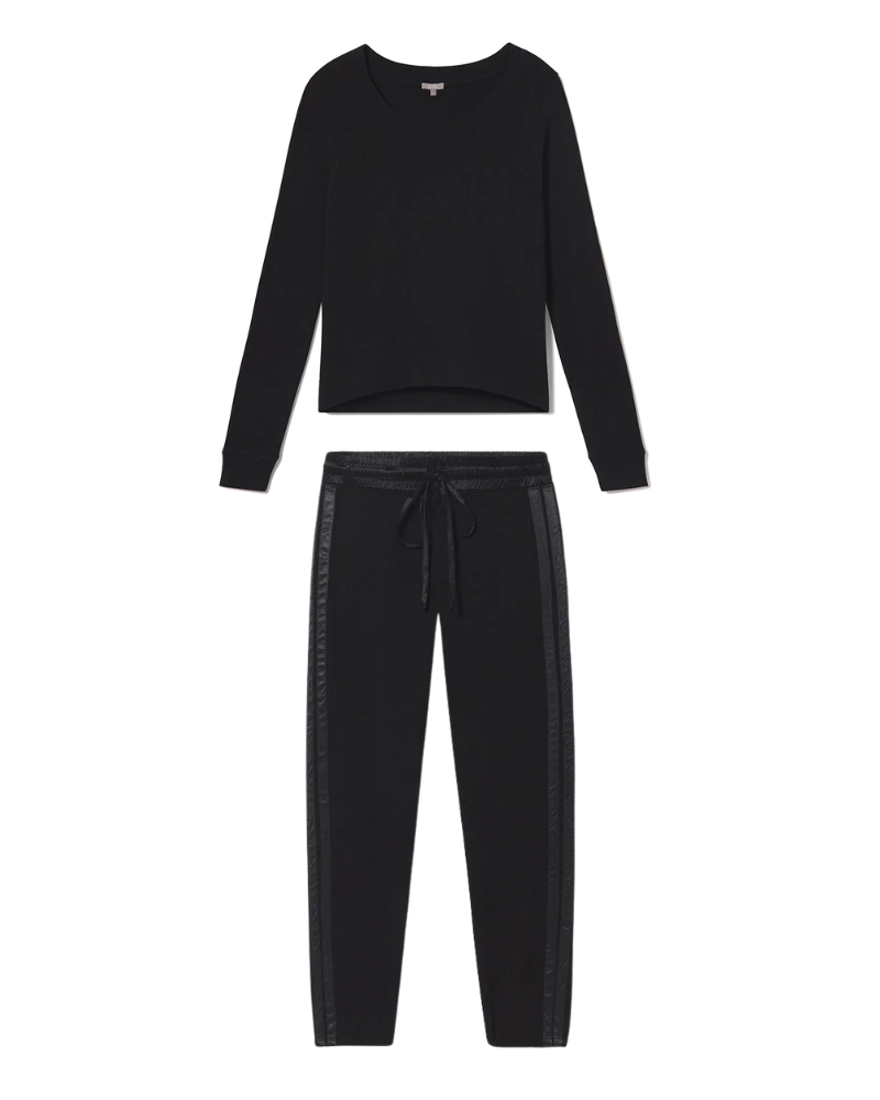 PJ Harlow ROSIE + BLYTHE Black Long Sleeve Satin Waistband Pajamas Set myselflingerie.com