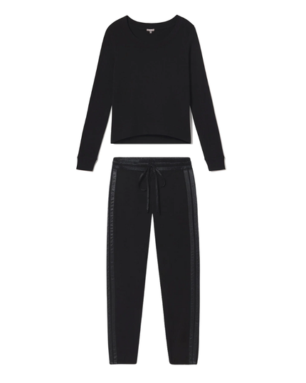 PJ Harlow ROSIE + BLYTHE Black Long Sleeve Satin Waistband Pajamas Set myselflingerie.com