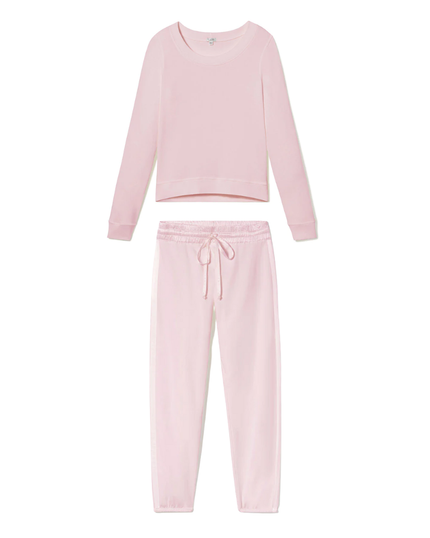 PJ Harlow ROSIE + BLYTHE Blush Long Sleeve Satin Waistband Pajamas Set myselflingerie.com