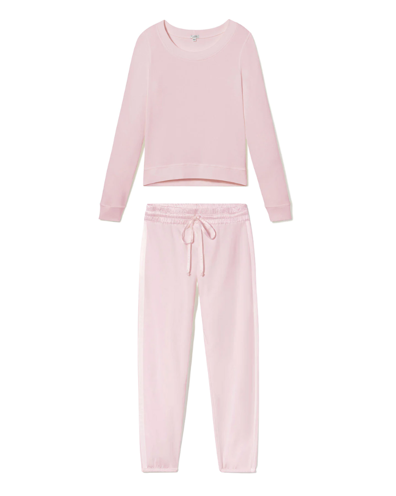 PJ Harlow ROSIE + BLYTHE Blush Long Sleeve Satin Waistband Pajamas Set myselflingerie.com