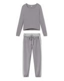 PJ Harlow ROSIE + BLYTHE Dark Silver Long Sleeve Satin Waistband Pajamas Set myselflingerie.com