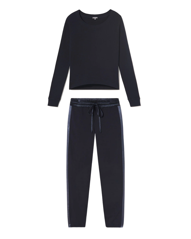 PJ Harlow ROSIE + BLYTHE Navy Long Sleeve Satin Waistband Pajamas Set myselflingerie.com