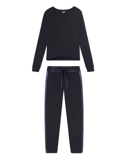 PJ Harlow ROSIE + BLYTHE Navy Long Sleeve Satin Waistband Pajamas Set myselflingerie.com