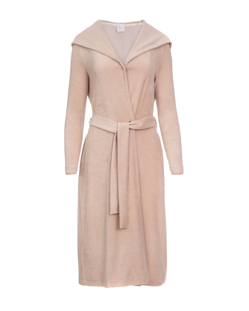 Oh! Zuza R05 Camel Hooded Long Terry Bath Wrap Robe myselflingerie.com