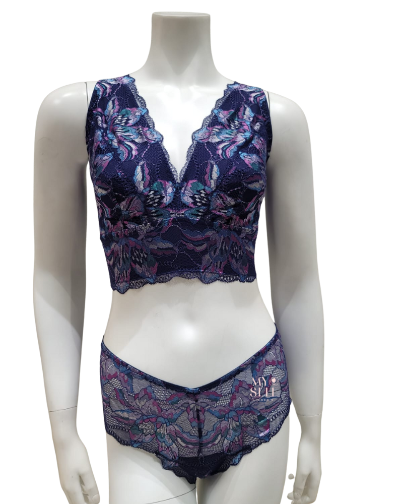 Cosabella PARAD1303 + 0771 Navy/Rani Pink Paradiso Curvy Bralette Set myselflingerie.com