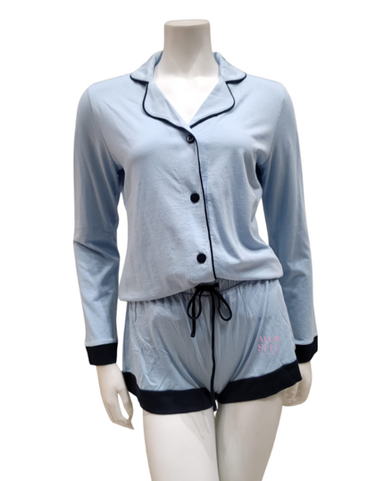  Cosabella AMOBD9645 Aasmani Blue/Navy Blue Bella Long Sleeve PJ's Boxer Set myselflingerie.com