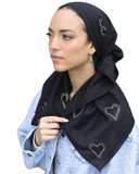 Scarf Bar Swarovski Summer Collection Black with Gold/Silver Hearts Square Scarf myselflingerie.com