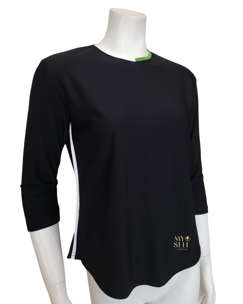 Seashells S6419 Green & White Colorblock Black Swim Top  myselflingerie.com