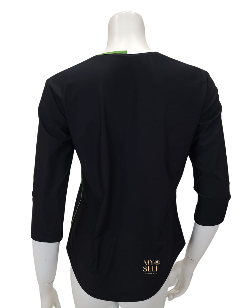 Seashells S6419 Green & White Colorblock Black Swim Top  myselflingerie.com