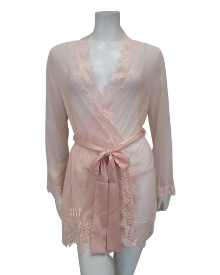 Oh La La Cheri 94-11136X Peach Whip Eyelash Sheer Lace Robe with G-String myselflingerie.com