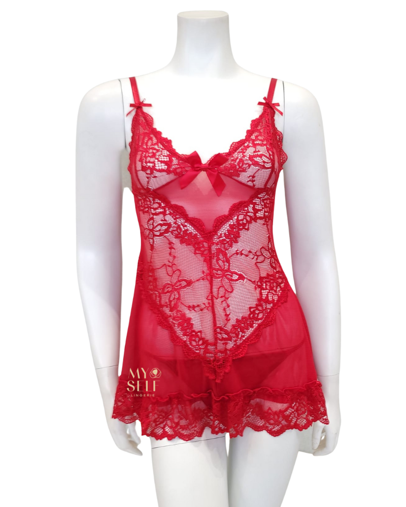 Oh La La Cheri 2139 Red Lacey Babydoll with Bows & G-String myselflingerie.com
