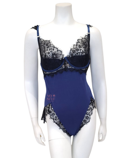 Oh La La Cheri 51-11425X Nicole Estate Blue & Black Molded Cup Teddy myselflingerie.com