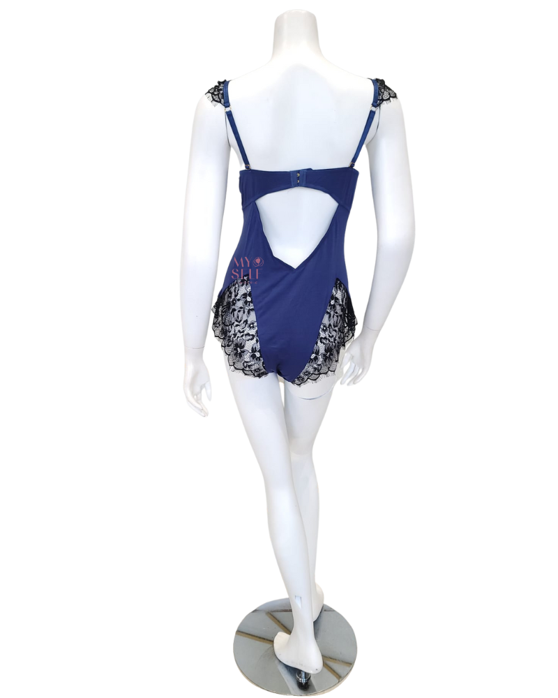Oh La La Cheri 51-11425X Nicole Estate Blue & Black Molded Cup Teddy myselflingerie.com