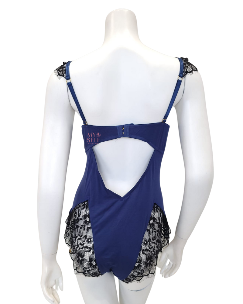 Oh La La Cheri 51-11425X Nicole Estate Blue & Black Molded Cup Teddy myselflingerie.com