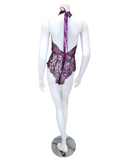 Oh La La Cheri 52-11025 Potent Purple Eyelash Lace Halter Teddy with Ties myselflingerie.com