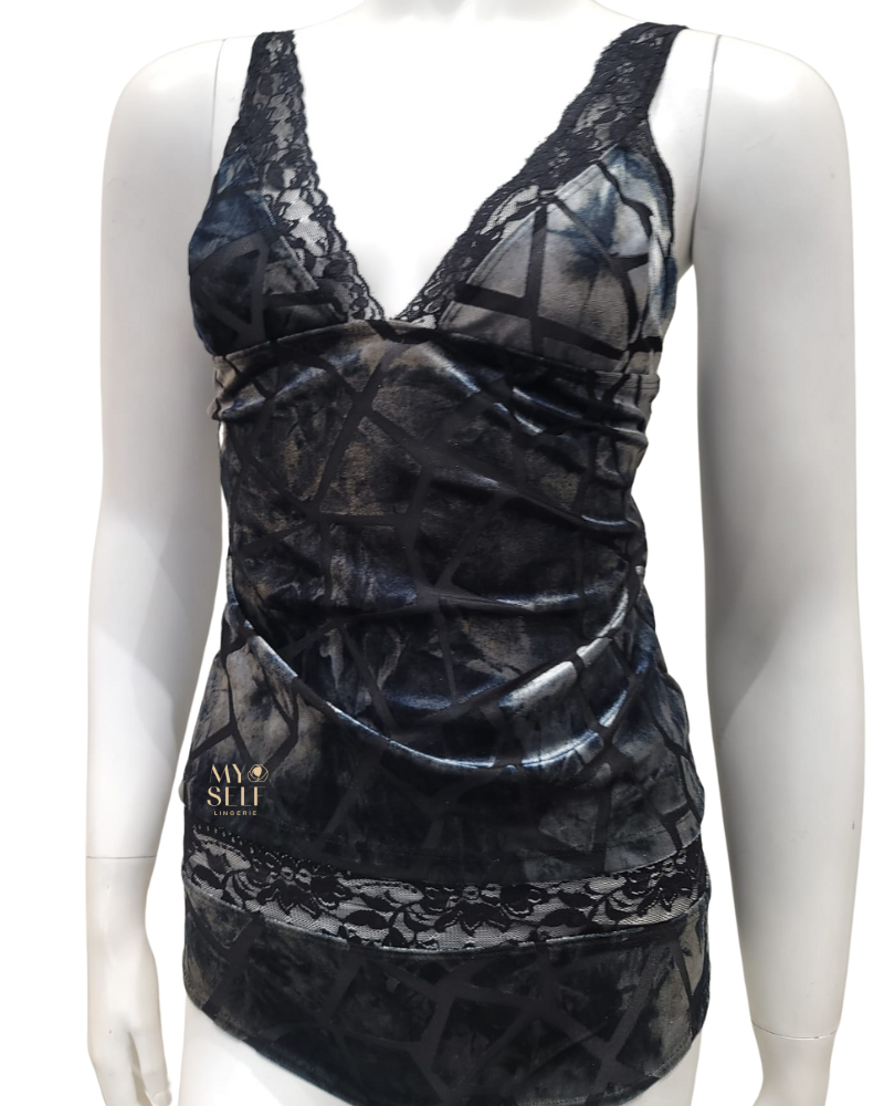 Jackie O'Loungewear NG-ICE Ice Crackle Velvet Camisole & Panty Set myselflingerie.com