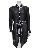 Gottex 23SS628 Sail to Sunset Black/White Belted Blouse Cover Up myselflingerie.com