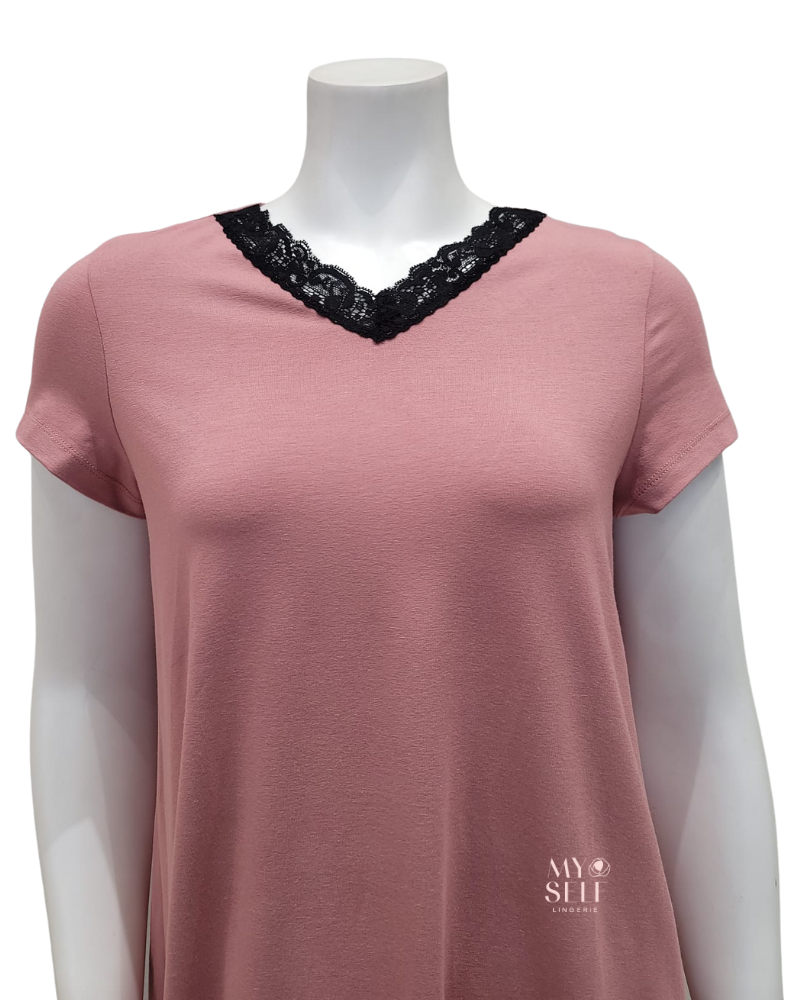 Jackie O'Loungewear SS-NT-PNK Pink Short Sleeves Modal Nightshirt myselflingerie.com