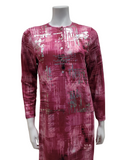 Lunderbeck FW23N26A Salmon Pink Crosshatch Foil Print Button Down Nightgown myselflingerie.com