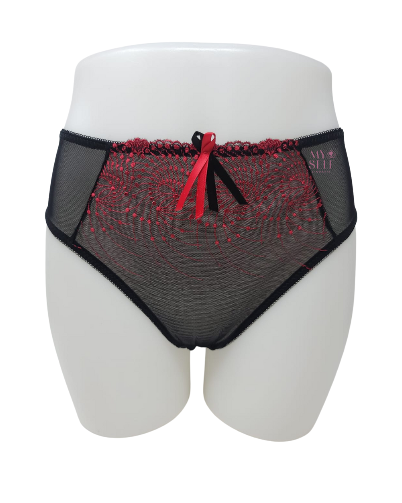 Fitfully Yours U2272 Black/Red Nicole See Thru Lace Bikini myselflingerie.com