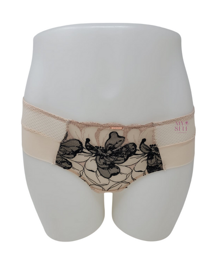 Chantelle 12Q4 Golden Beige/Black Fleurs Hipster myselflingerie.com