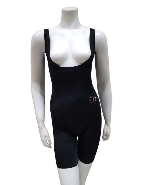 Leonisa 018483 Black Undetectable Step In Mid Thigh Bodysuit myselflingerie.com