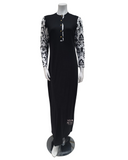 Chicolli Black & White Floral Damask Button Down Modal Nightgown