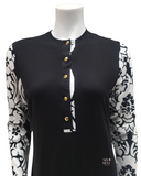 Chicolli FW23N14A Black & White Floral Damask Button Down Modal Nightgown myselflingerie.com