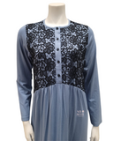 Ellwi 607-BL Black Lace Front Steel Blue Button Down Cotton Nightgown myselflingerie.comv