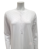 Chicolli FW21N10A White Polka Dot Button Down Cotton Nightgown myselflingerie.com