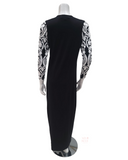 Chicolli FW23N14B Black & White Floral Damask Modal Nursing Nightgown myselflingerie.com