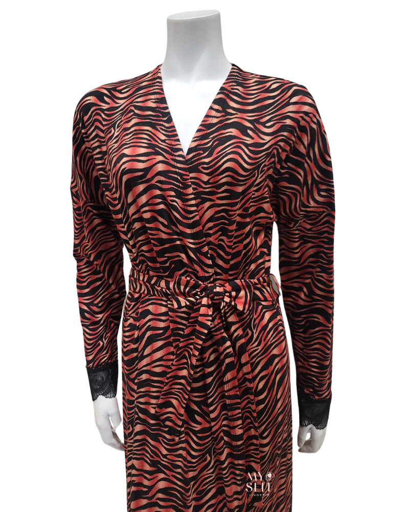 Plush PM FW23MR22 Burning Leopard Print Black Morning Robe myselflingerie.com