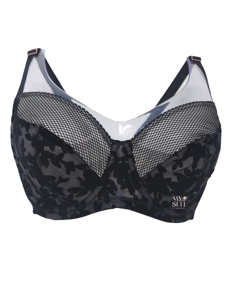 Dorina D001470 Black Velvet Lace Full Figure Underwire Bra myselflingerie.com