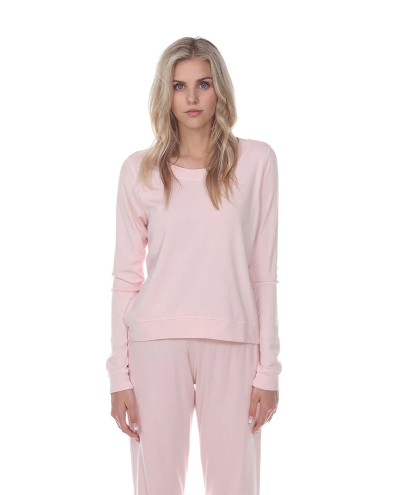 PJ Harlow ROSIE + BLYTHE Blush Long Sleeve Satin Waistband Pajamas Set myselflingerie.com