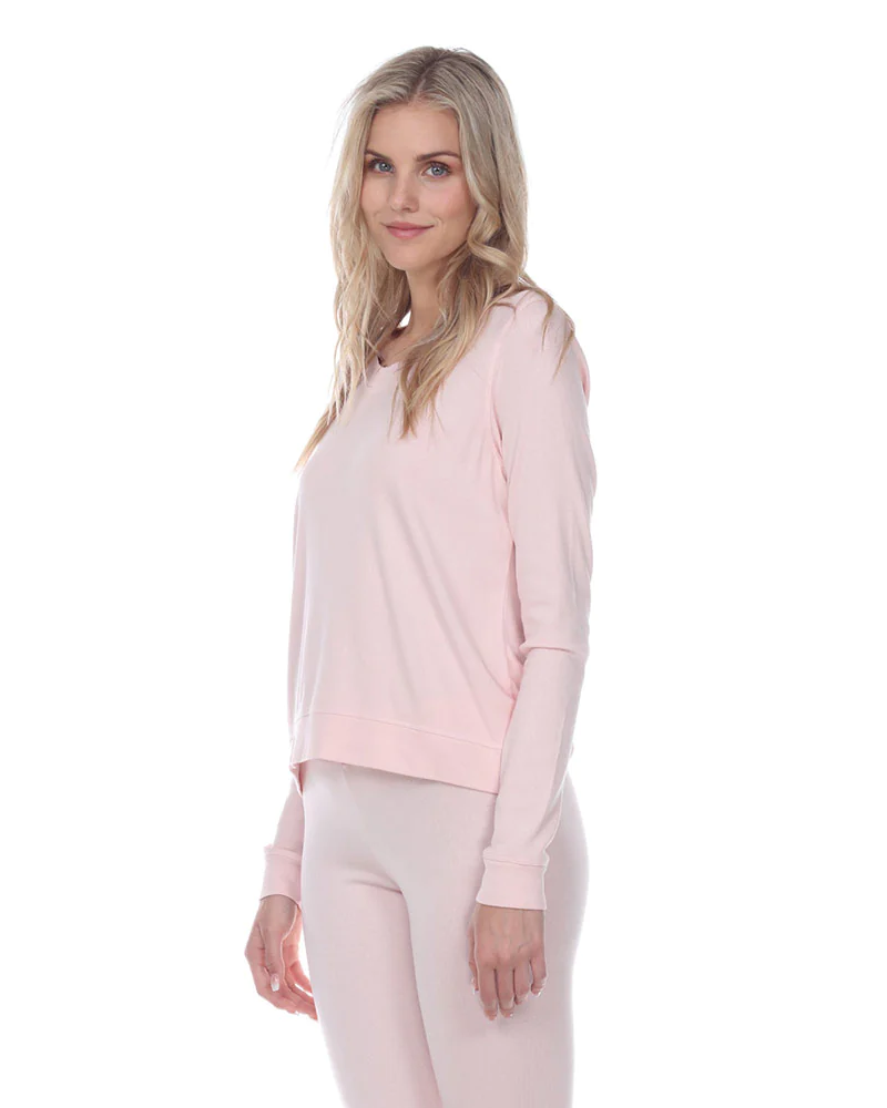 PJ Harlow ROSIE + BLYTHE Blush Long Sleeve Satin Waistband Pajamas Set myselflingerie.com