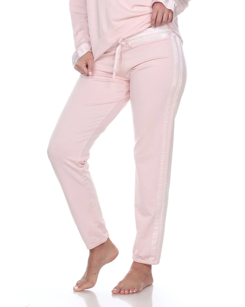 PJ Harlow ROSIE + BLYTHE Blush Long Sleeve Satin Waistband Pajamas Set myselflingerie.com