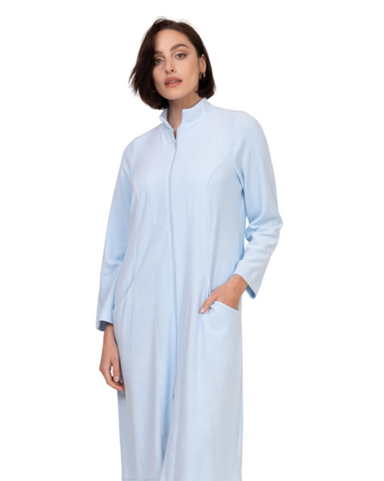 Oh! Zuza R04 Light Blue Zip Up Long Bath Robe myselflingerie.com