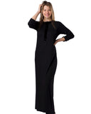 Ellwi Black Cotton Nightgown with Crushed Velvet Trim