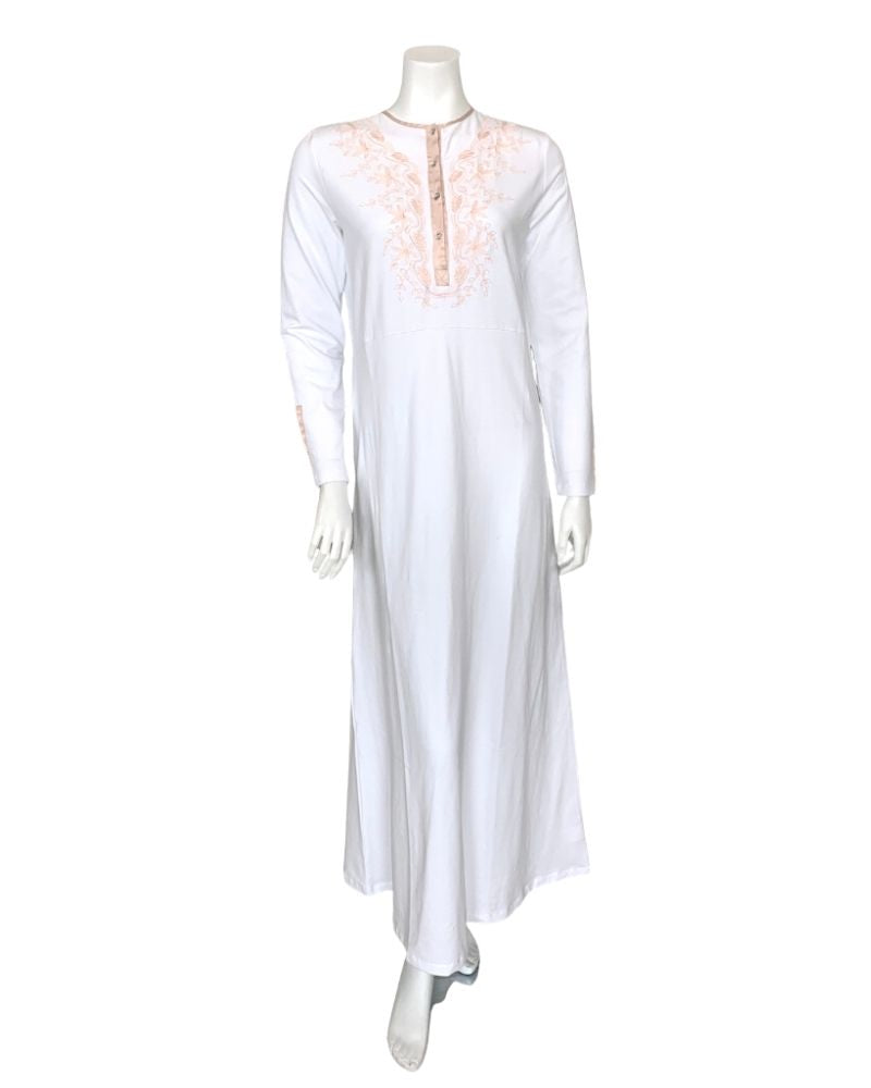 Memoi CNL06170 Jewel Buttons White Cotton Nightgown myselflingerie.com