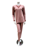 Iora Lingerie 23506 Rose V Lace Button Down Cotton Pajamas Set myselflingerie.com
