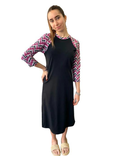 Undercover Waterwear R24-LD-PZZ Purple Zig Zag Print Sleeve Black Swim Dress myselflingerie.com