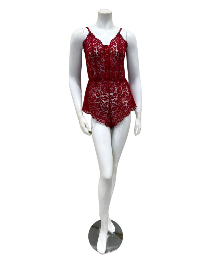 Cosabella MAGNO2221 Sindoor Red Magnolia Lace Teddy Romper myselflingerie.com