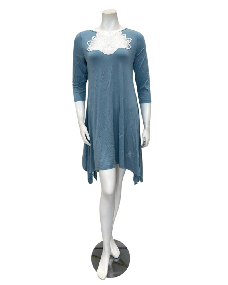 Oh! Zuza OZ246 Aqua Blue Flared Modal Nightshirt with White Lace Neckline myselflingerie.com