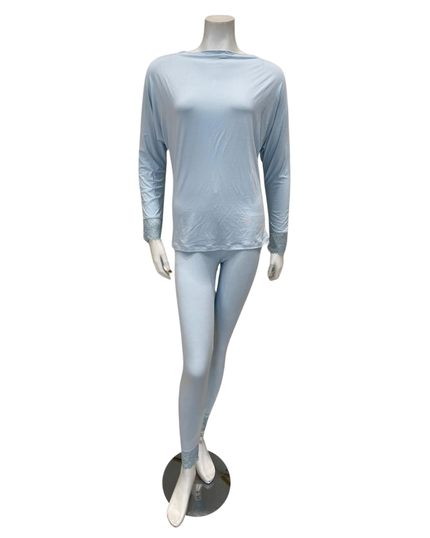 Oh! Zuza M3320 Light Blue Boat Neck Lace Trim Modal Pajamas Set myselflingerie.com