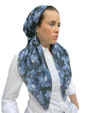 Scarf Bar Black and Blue Floral Classic Pre-Tied Bandanna with Full Grip myselflingerie.com