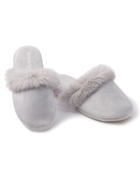 Petite Plume WFTSG Grey Fur Trim Slippers myselflingerie.com