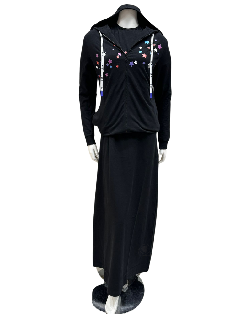 ESPi AKT236 Stars Screen Print Black Cotton Teen Hoodie myselflingerie.com