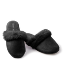 Petite Plume WFTSB Black Fur Trim Slippers myselflingerie.com