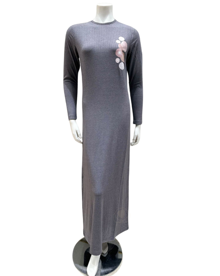 ESPi AK778 Circles Screen Print Grey Pull On Modal Teen Nightgown myselflingerie.com